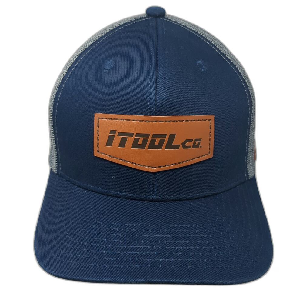 iTOOLco Trucker Hat Blue One Size Leather Patch Mesh Back Snapback USA Tag